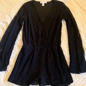 Full Tilt Black Lace Long Sleeve Romper